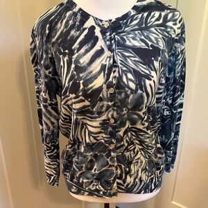 Lauren Ralph Lauren Women's Blue White Button Up Long Sleeve Cardigan Size M